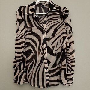 Zebra, Size S, Sheer, Tube Cuff Sleeve Blouse